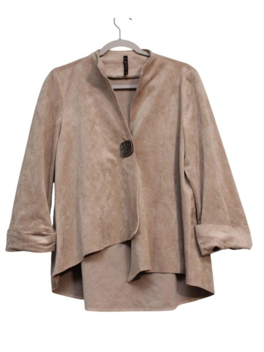IC by Connie K Jacket Large Faux Suede Asymmetrical Brown Lagenlook Artsy Boho